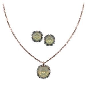 Rain Cushion Cut Yellow & Pacific Opal Crystal Goldtone Necklace Earring Set NEW